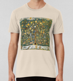 Ancient Animals Tree Medieval Unicorn Floral Tapestry T-shirt