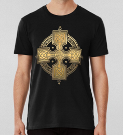 Ancient Gold Celtic Knot Cross Over Black Velvet T-shirt